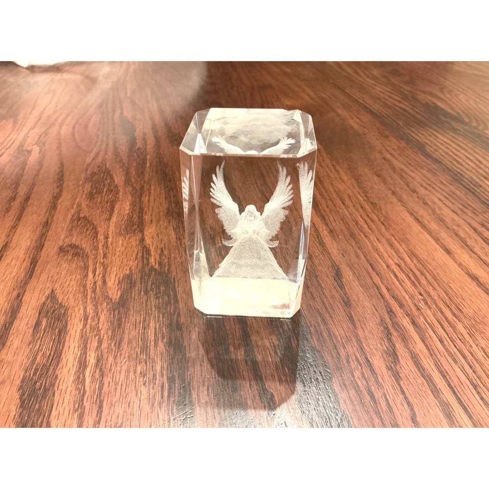 3D Laser Etched Crystal Glass‎ Angel Paperweight Religious Figurine Decor Chip
